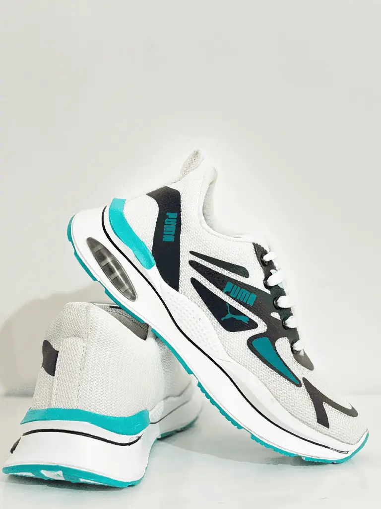Zorvelia Men's White & Teal Performance Sneakers