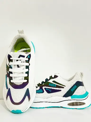 Zorvelia Men's White & Teal Performance Sneakers